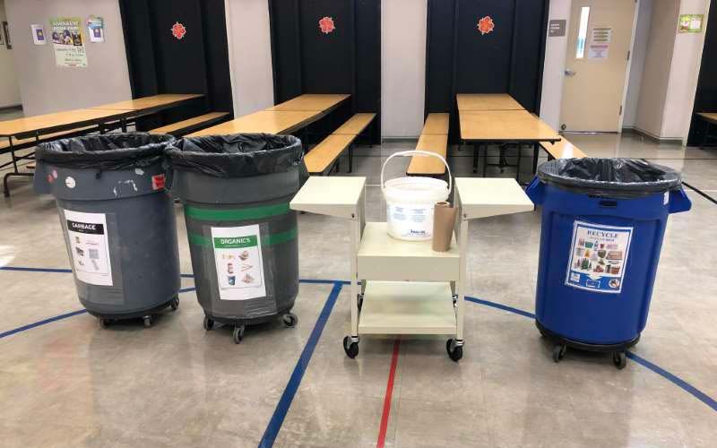 waste sorting station at Portola Elementary School cafeteria