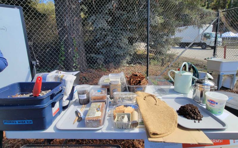 composting essentials displayed at San Mateo County composting workshop
